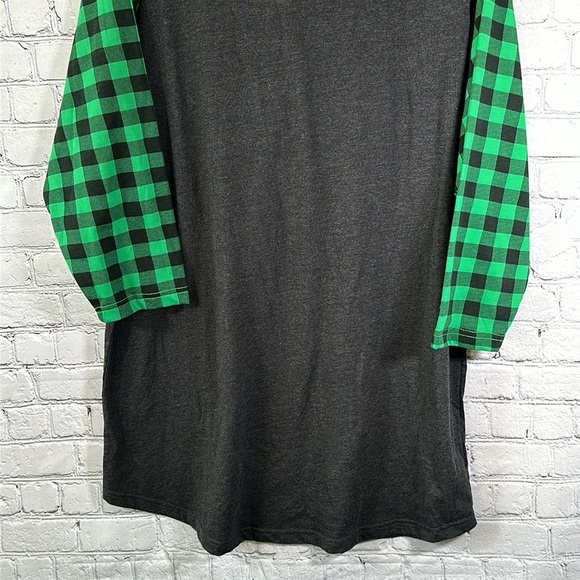 Luxury JLT Baseball Ringer Tee T-Shirt Women 3XL Green Buffalo Check 3/4 Sleeves - Picture 11 of 14